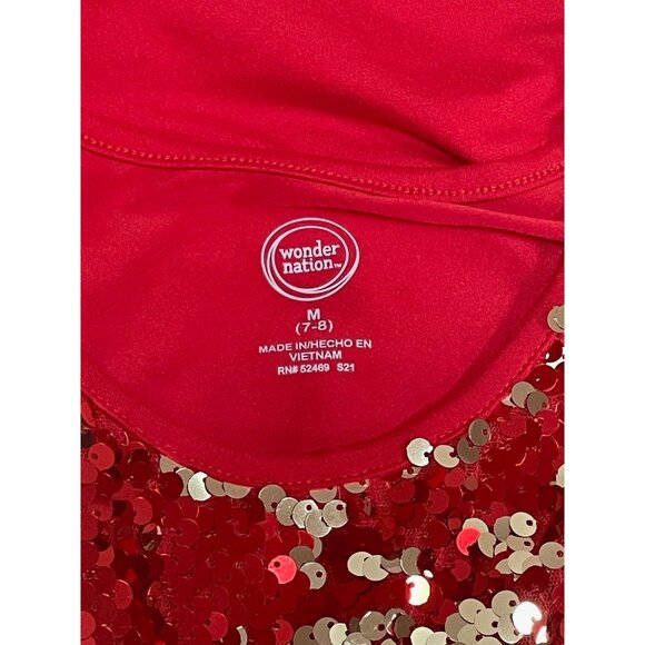 Size Medium 7/8 Wonder Nation Red and Gold Sparkly Sequin Holiday Dress - Picture 2 of 3